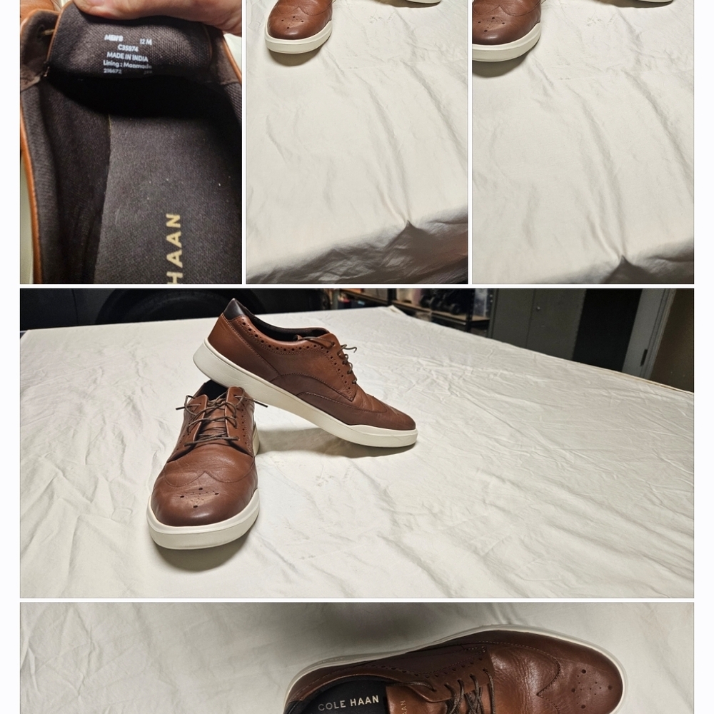 Cole Haan Brown Leather Wingtip Slip-On Sneakers with White Sole - Picture 5 of 6